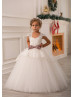 Ivory Lace Tulle Cap Sleeves Long Princess Flower Girl Dress